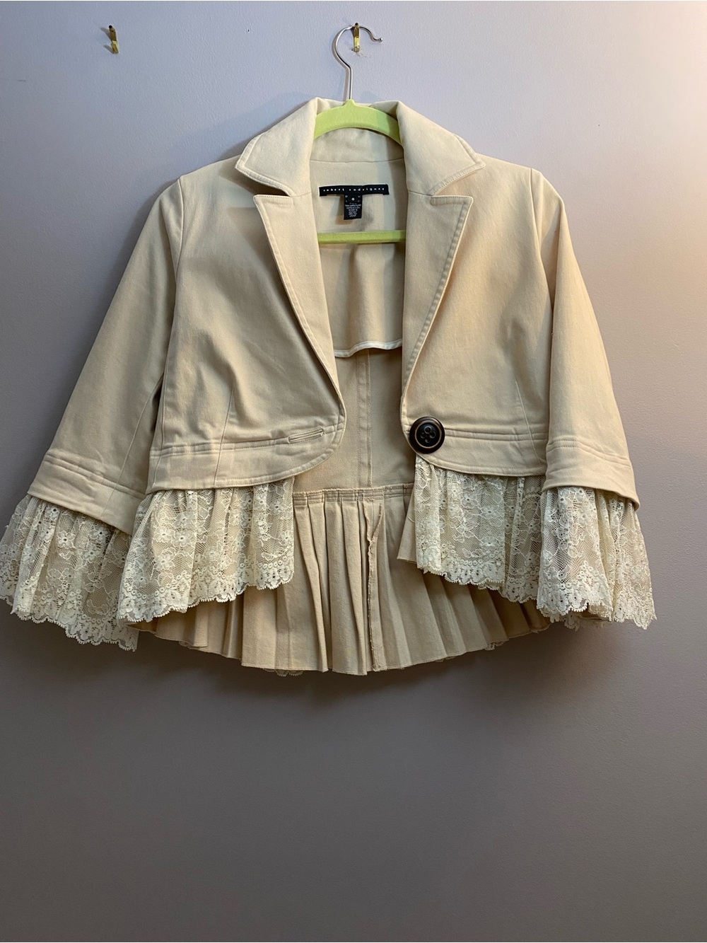Robert Rodriguez Cream Lace-Trim Cropped Jacket